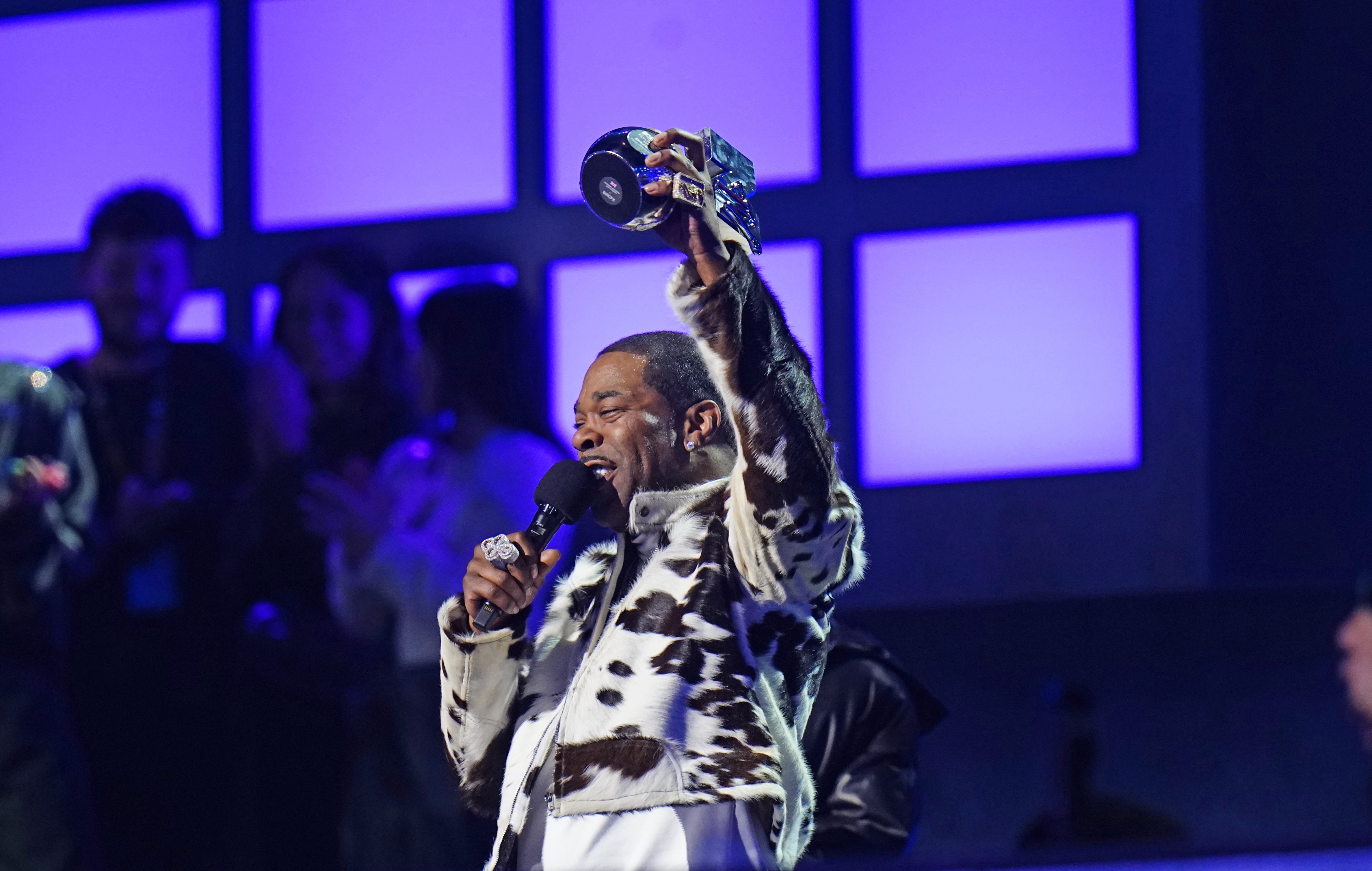 Hip Hop artist Busta Rhymes winning the Global Icon Award at the MTV Europe Music Awards 2024 (Ian West/PA)