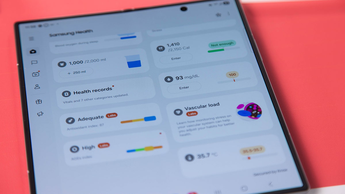 Samsung phone open to the health app.